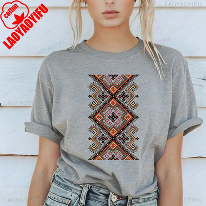 Shirt Ornament Print Shirt Ukraine Shirt Ukrainian T-shirt Gift for Women High Quality Cotton Tops Creativity Style