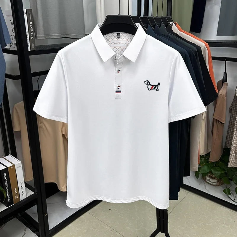 Hot Quality Man Short-Sleeved Polo Shirt Lapel Button Dog Embroidery Spring Casual Elegance T-Shirt Simple Business MensClothing