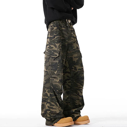 Men Baggy Camouflage Ripstop Cargo Jeans Male Classic Straight Casual Denim Pants American Style Street Hip Pop Denim Trousers