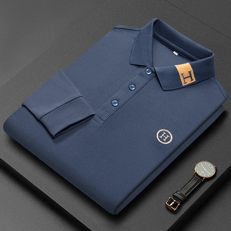 New Best-selling Spring and Autumn Men's Trendy Fashion Lapel Embroidered Long Sleeved Top Polo Shirt Sweatshirt T-shirt