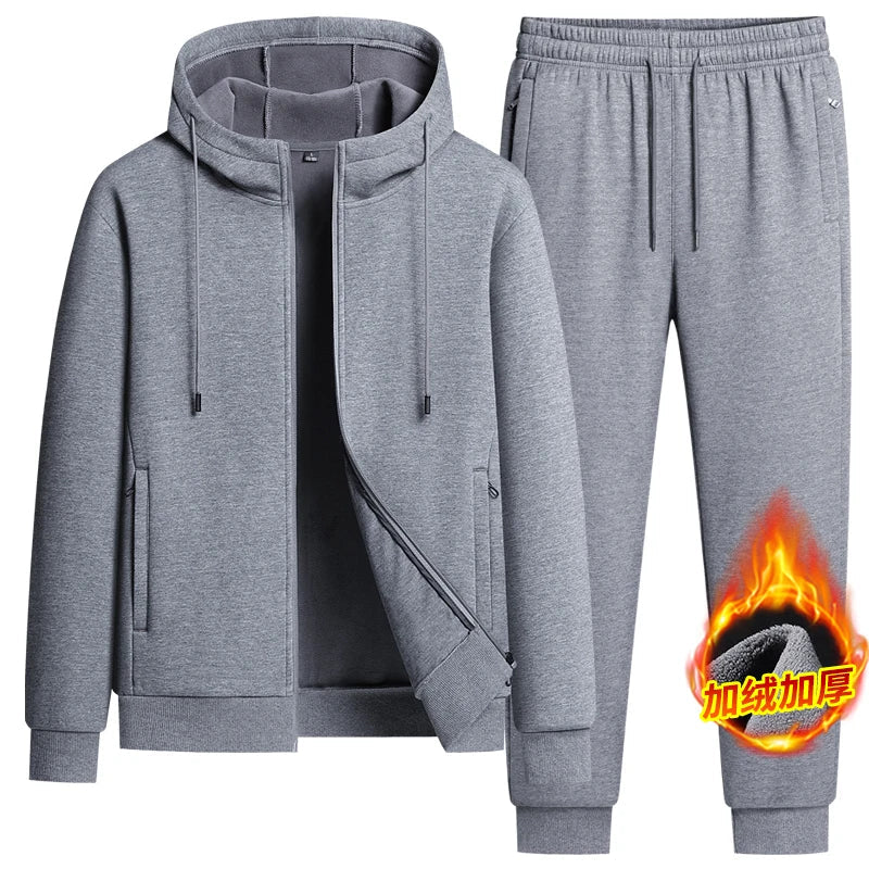 Autumn and winter hooded cardigan with fleece and thickened two-piece sporty and fashionable pure cotton set