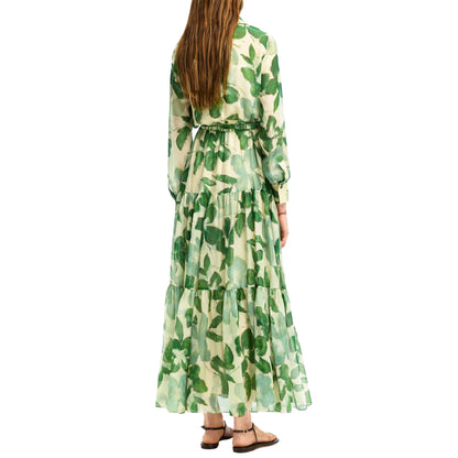 Dresses Women's New Belted Chiffon Print V-neck Chic Slim Long Dress Fashion Elegant Holiday Street Women's Dress