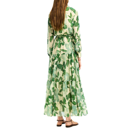 Dresses Women's New Belted Chiffon Print V-neck Chic Slim Long Dress Fashion Elegant Holiday Street Women's Dress