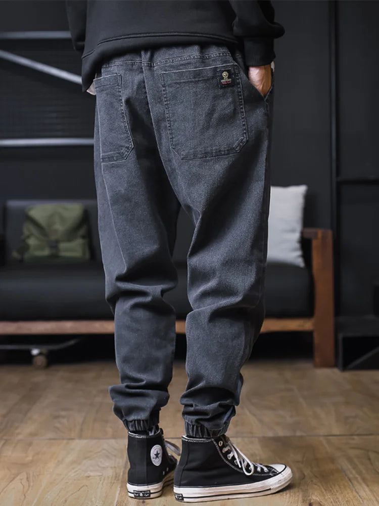 Calça Jeans Masculina Plus Size Solta Jogger Streetwear Harem Cargo Jeans Calças Jeans na Altura do Tornozelo