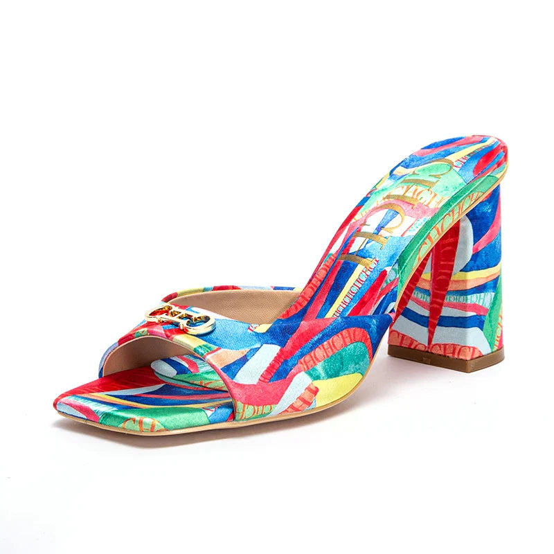 Women's Thick Heel Sandals 2024 Brand New Square Open Toe Sliding Toe Sandals