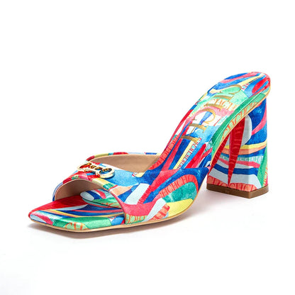 Women's Thick Heel Sandals 2024 Brand New Square Open Toe Sliding Toe Sandals