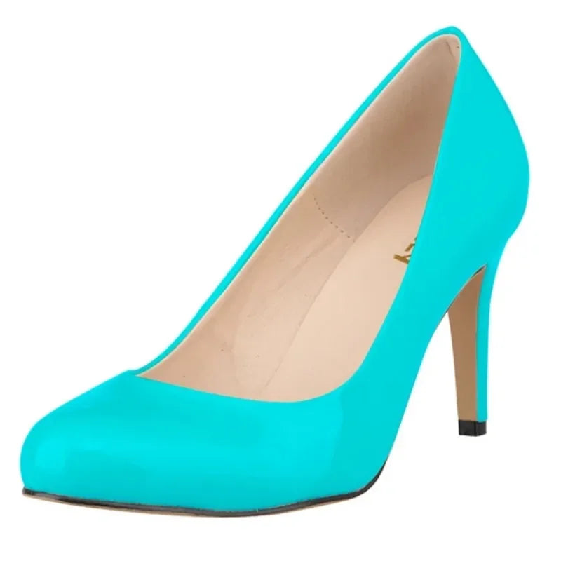 New Classic Women Pumps Sexy Round Toes 9cm Mid Med Kitten High Heels Shoes Spring Brand Design Black Red Dress Wedding Shoes