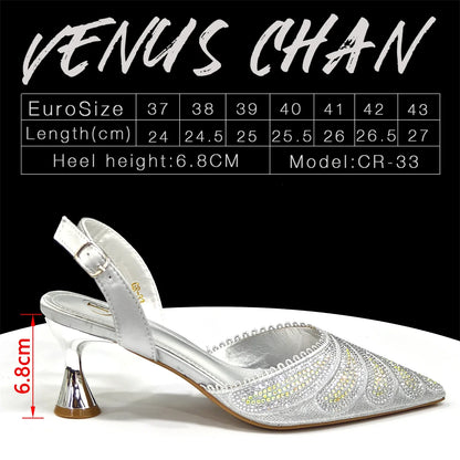 New Green Colour Pointed-Toe Diamond-Studded Party Women's High Heels Gorgeous Parties Shoes and Bag to Match