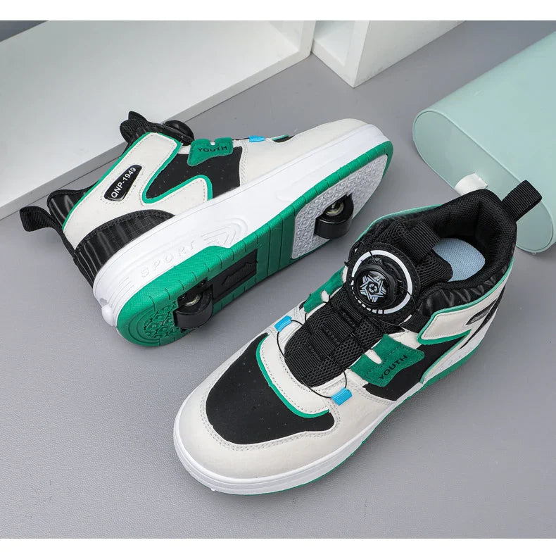 Children's walking shoes 2024 new double wheel invisible roller skates young primary school children big child swivel buckle
