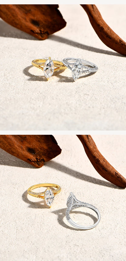 Exquisite Marquise Cut 2CT Moissanite Rings 925 Silver 18K Gold Plated Wedding Engagement Ring for Women Luxury Jewelry