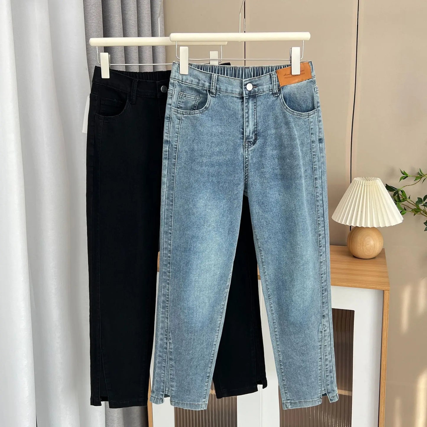 Women's Split Leg Opening Drainpipe Jeans