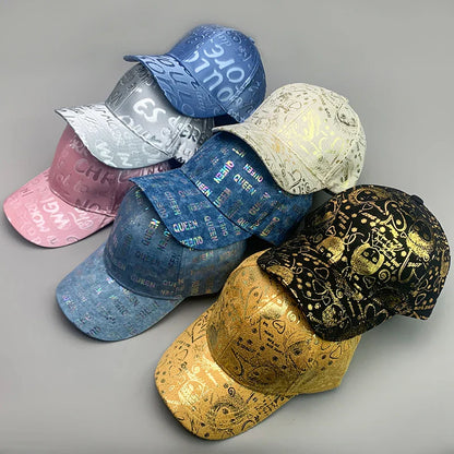 New Kpop Shiny Reflective Graffiti Letter Men Women Baseball Hats Cotton Comfortable Street Tie-dyed Fashion Sport Hip Hop Caps