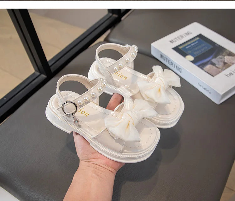 2026 Girls Sandals Kids Soft Soles Casual Princess Shoes New Water Diamond Beach Shoes Bow Shaped Girl Sandals