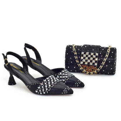 Sapatos e bolsas nigerianos italianos femininos decorados com strass, conjunto de luxo de sapato e bolsa para festa, scarpins femininos