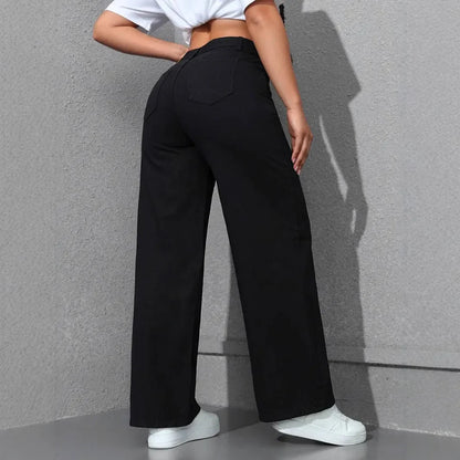 Women Streetwear Jeans Washed Distressed High Waist Straight Trousers