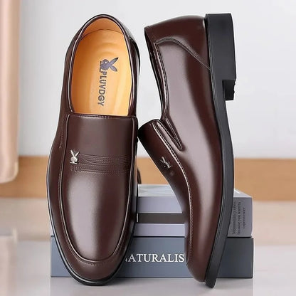 Soft Cowhide Leather Men's Business Shoes Anti-Slip Work Shoes for Middle-Aged And Elderly Fathers Comfortable Breathable Rub...