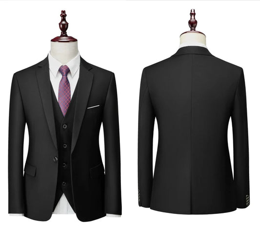 14 Color M-6XL ( Jacket + Vest+Pants ) High-end Brand Formal Business Mens Suit Three-piece Groom Wedding Dress Solid Color Suit
