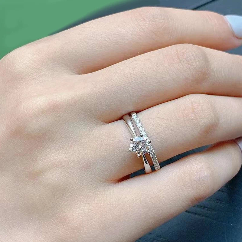 Ring For Women 925 Sterling Silver with White Gold Plated Lab Diamond Engagement Wedding Band Jewelry