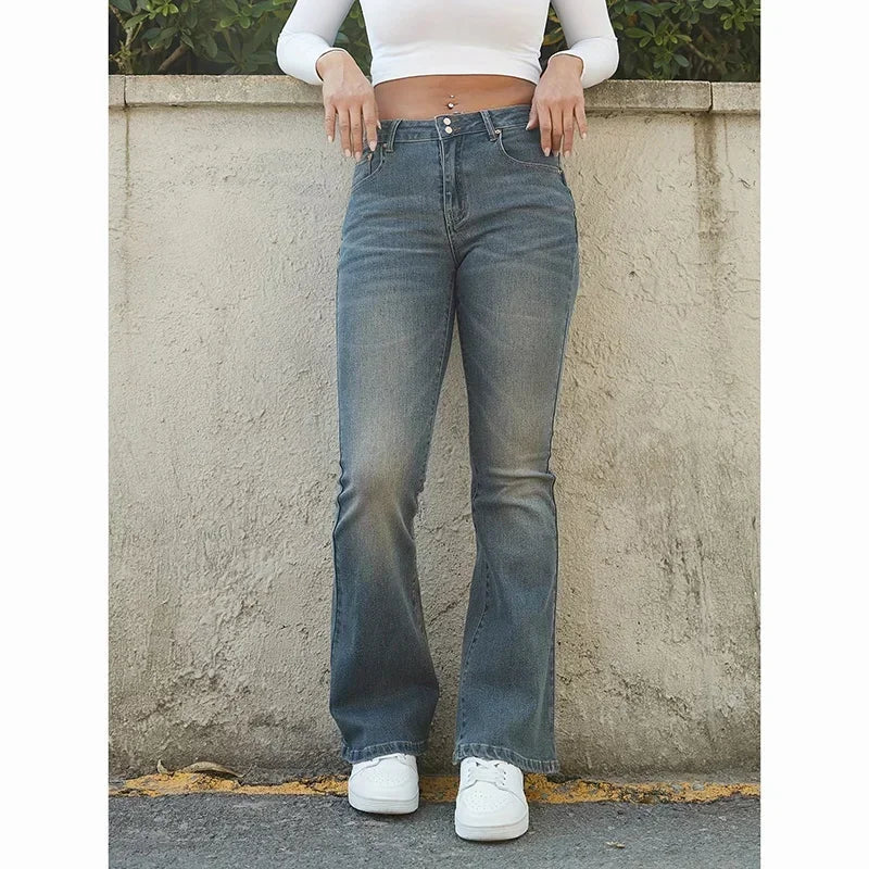 Women Stretchy Low Rise Jeans Female Retro Blue Skinny Denim Pants