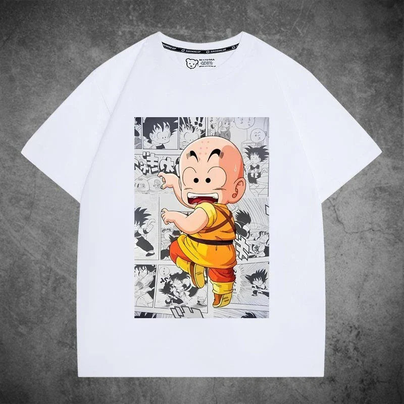 2026 Summer Dragon Ball Oversized T-shirt High Quality  Cotton Goku Manga Panel Print Unisex Retro Casual Tee for Adults Kids