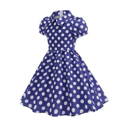 New Fashion Kids Dress For Girls Polka Dot Short-sleeved Children Dress With Baby Collar Daily Girls Casual Costume