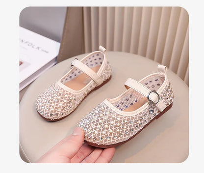 Summer Quick-Dry Mesh Kids Sandals for Girls Witn Sparkly Sequins Non-Slip Sole Cuts-outs Toddler Flats Beach Shoes Daily Wear
