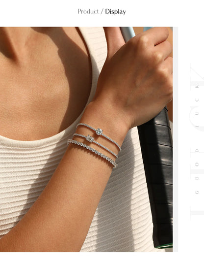 1CT Round D Color Moissanite Tennis Bracelet 925 Sterling Silver Luxury Stackable Bracelets For Women Vacation Jewelry