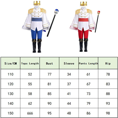 7 Pieces Boys King Carnival Costume Medieval Royal Prince Full Set Outfits for Halloween Birthday Party Fancy Dress Up