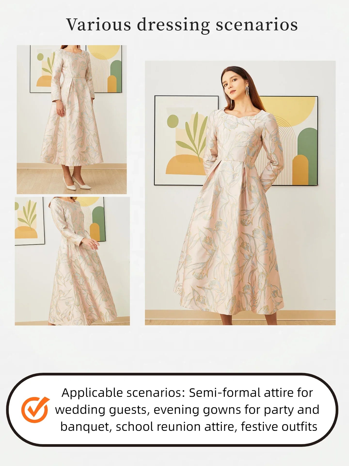 Elegant lady's fitted long-sleeved dress - luxurious and sophisticated party and banquet evening gown, mid-length style
