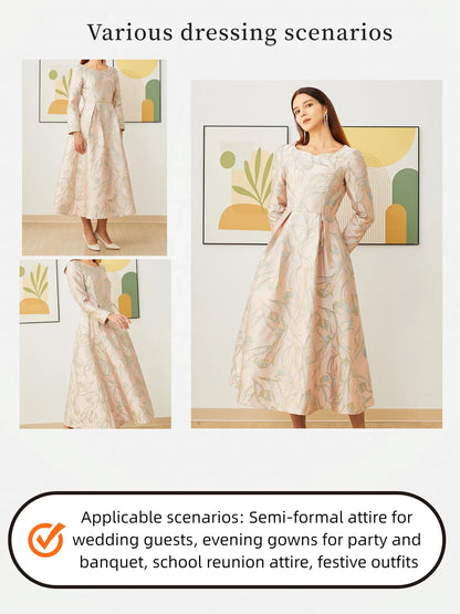 Elegant lady's fitted long-sleeved dress - luxurious and sophisticated party and banquet evening gown, mid-length style