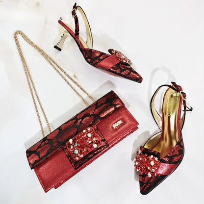 Design Italiano Borboleta Festa Casamento Sandália Bico Fino Slingback com Bolsa Conjunto Dourado