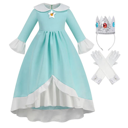 Rosalina Galaxy Princess Dress with Glowing Light Girls Game Role Play Princess Costume Halloween Rosalina Kids LED Light 10T