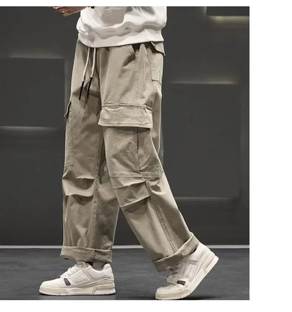 Autumn New Wide Leg Pocket Cargo Pants Men Trousers Neutral Loose Casual Cotton Straight Outdoor Fashion Pants Big Size 8xl