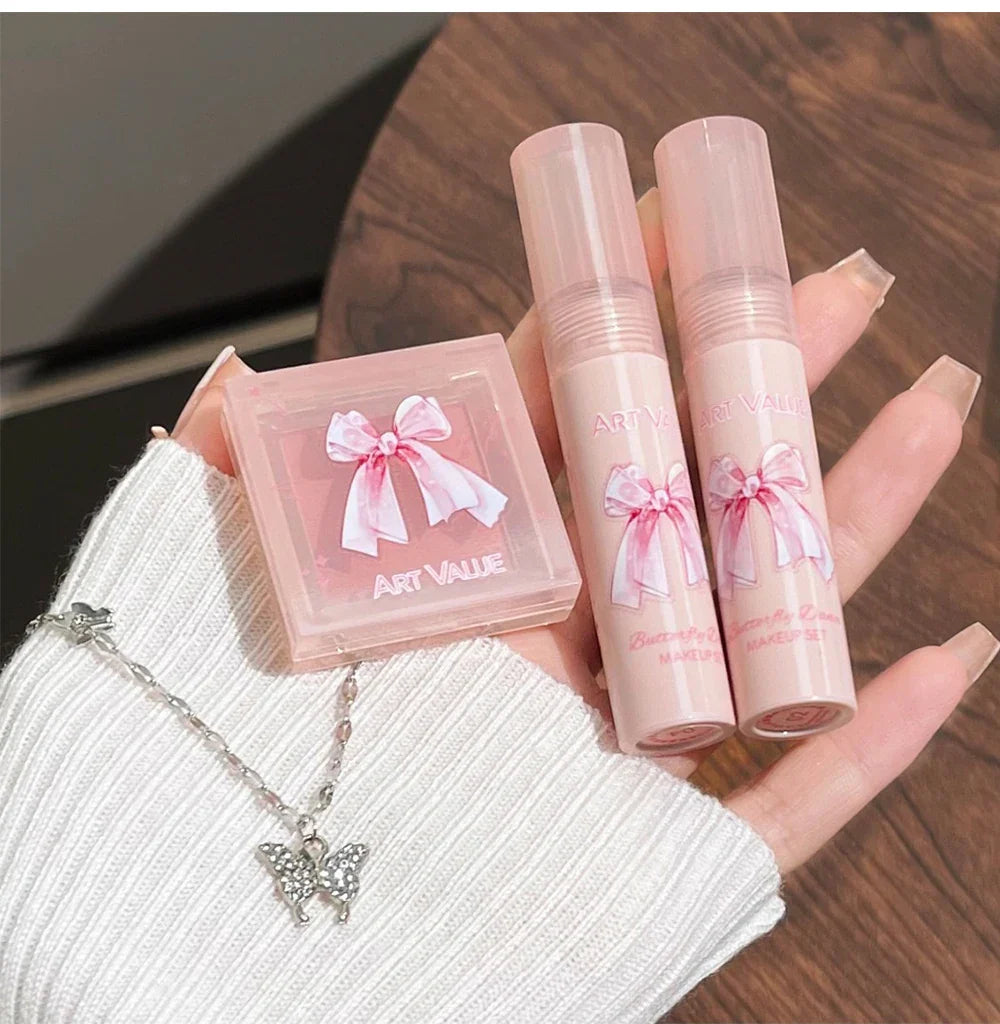 Makeup Sets Include 4Pcs Velvet Matte Lip Mud,1 Pc Blush Palette And 1 Necklace Gift Cosmetics Kits Lasting Lipgloss