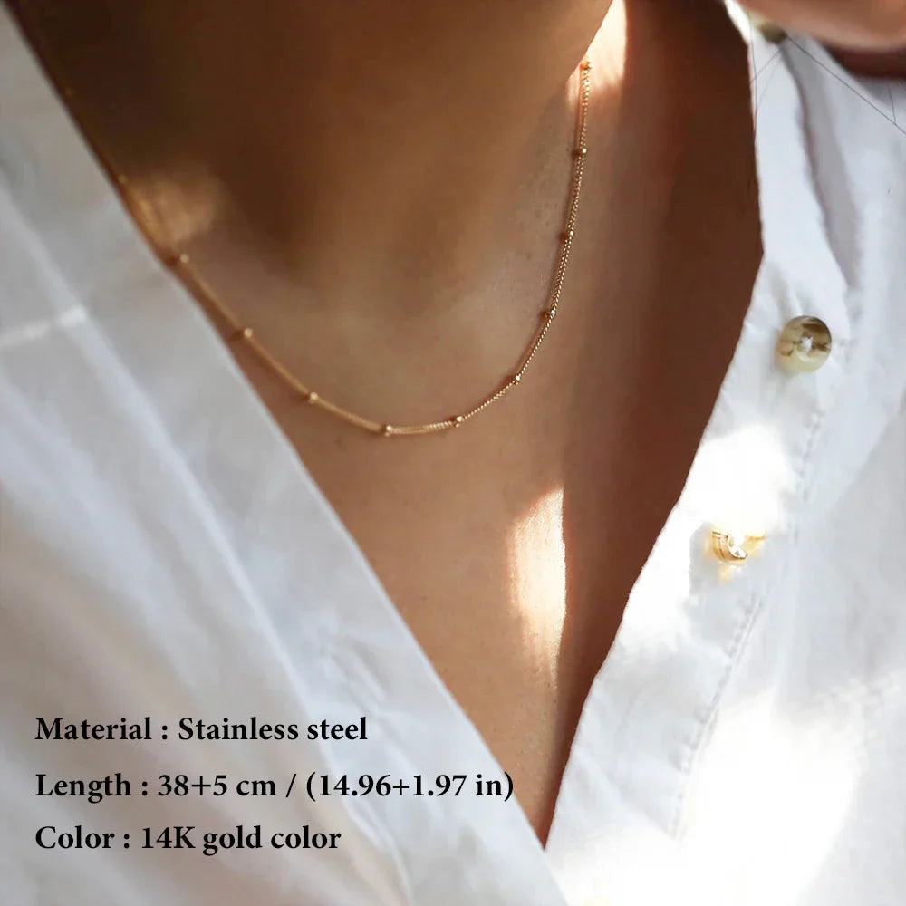 Stainless Steel Chain Necklace for Women Gold Color Thin Choker Bead Chain Necklace Jewelry Wholesale Dropshipping