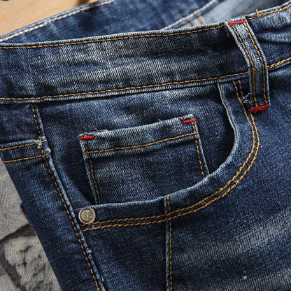 Men's Slim Fit Jeans Elastic Casual High Street Style Ripped Patchwork Pants Fashionable Tight Menswear Spring New Arrival