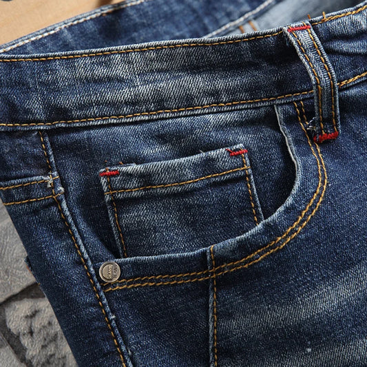 Men's Slim Fit Jeans Elastic Casual High Street Style Ripped Patchwork Pants Fashionable Tight Menswear Spring New Arrival