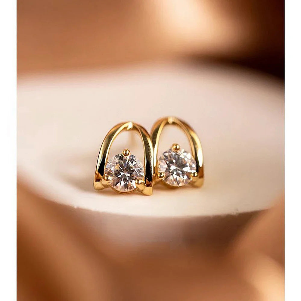 0.5/1 Carat D Color Moissanite Diamond Stud Earrings 925 Sterling Silver Plated Yellow Gold Ear Studs for Women Fine Jewelry