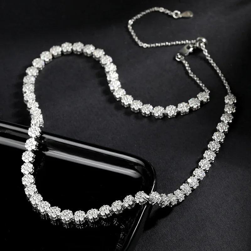 Flower Full 1.5mm D Color Moissanite Diamond Tennis Bracelet for Women 925 Silver GRA Certified Bridal Wedding Bangle Gift