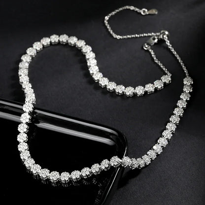 Flower Full 1.5mm D Color Moissanite Diamond Tennis Bracelet for Women 925 Silver GRA Certified Bridal Wedding Bangle Gift