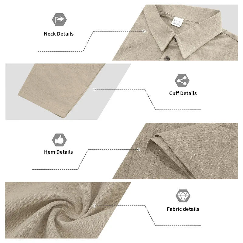 Linen shirt stand-up collar button-down men's loose casual breathable V-neck long-sleeved polo shirt