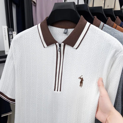 Luxury brand short sleeve T-shirt men's lapel top summer fashion jacquard design golf pony embroidery casual knitted polo shirt
