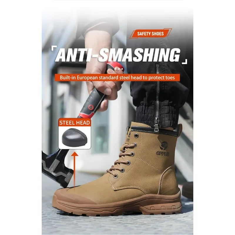 High End Microfiber Men's Work Boots with Steel Toe Caps for Anti Smashing and Anti Puncture, Kevlar Anti Puncture