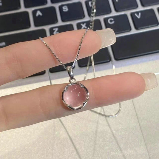 Fairy Elegant Pink Round Crystal Pendant Necklace Simple Design Korean Fashion Girls Women Star Clavicle Chain Jewelry Gifts