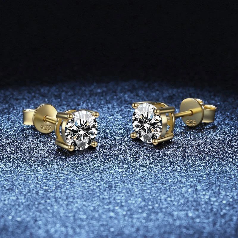Classic Sterling Silver 925 Gold Silver Four Claw Stud Earrings for Women Weddings Birthdays Moissanite Jewelry Luxury Gift