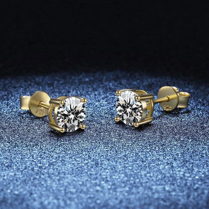 Classic Sterling Silver 925 Gold Silver Four Claw Stud Earrings for Women Weddings Birthdays Moissanite Jewelry Luxury Gift