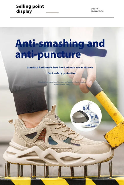 Breathable Men Work Shoes Indestructible Safety Shoes Lightweight Protective Sneakers Safety Steel Toe Shoes Men Puncture-Proof