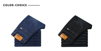 Tamanhos Grandes 40 42 44 46 2025 Nova Calça Casual Social Elástica Calça Jeans Azul Clássico Masculina Calça Jeans Solta Reta Masculina
