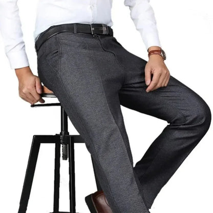 Men's Casual Business Suit Pants Full Length Soft Trim Brand Trousers Regular Straight Black Grey Large Size 28-40 GOZBKF