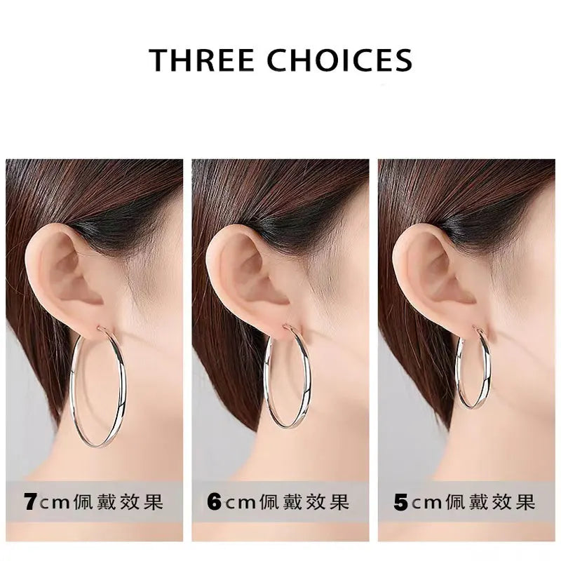 Fashion S925 Earrings 3-7CM Diameter Big Hoop Earrings For Women  Platinum Plated Ear Rings Cерьги Kольца